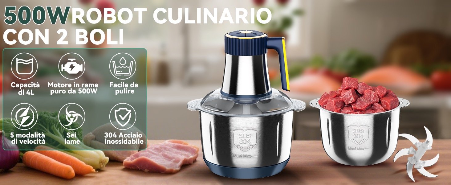 Tritatutto elettrico in acciaio inox da 5L – vista generale