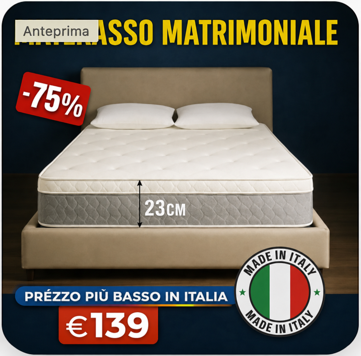 Offerta Morbidea: Materasso matrimoniale a 139,90€, 2 cuscini inclusi, prova 100 notti