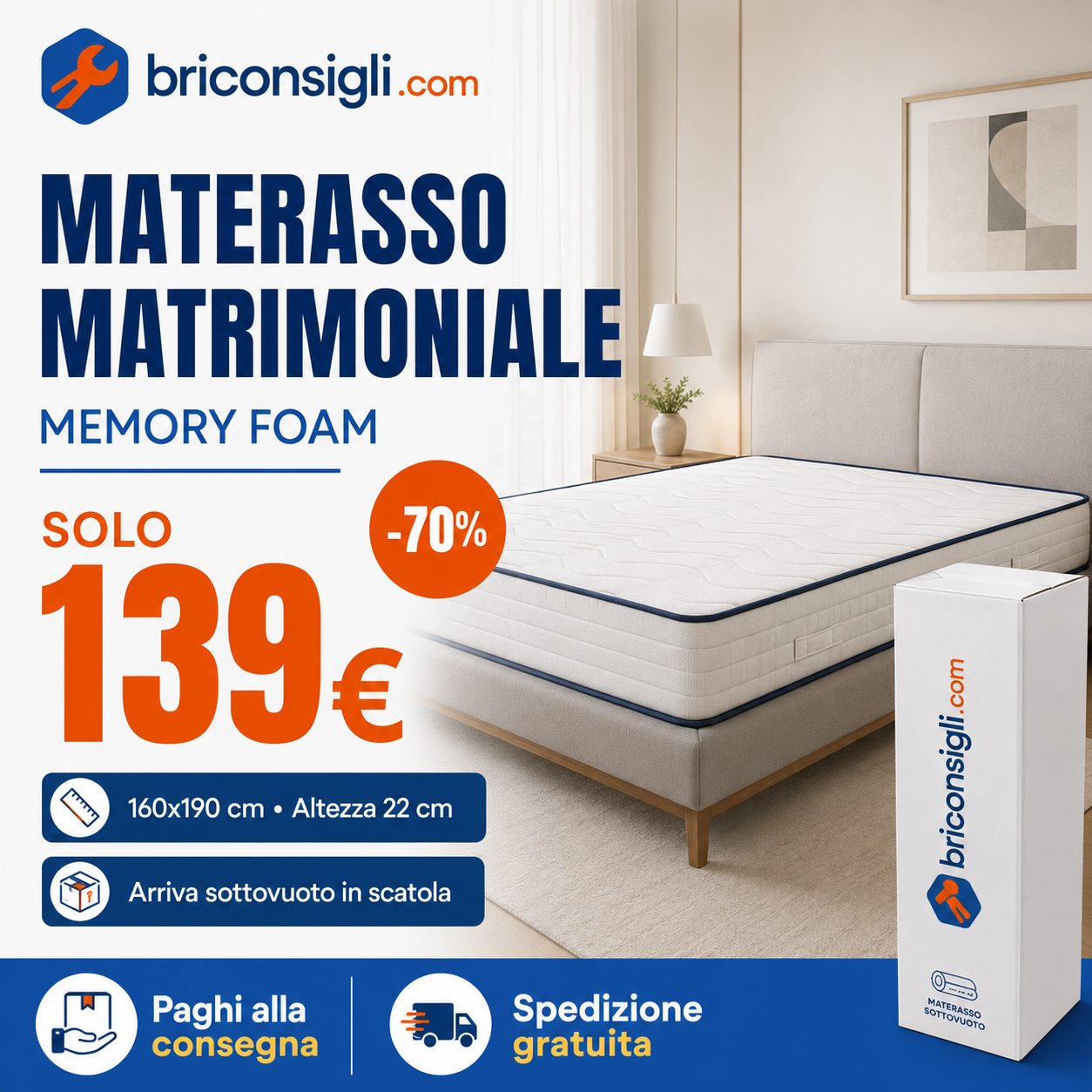 Offerta Briconsigli: materasso matrimoniale in Memory Foam