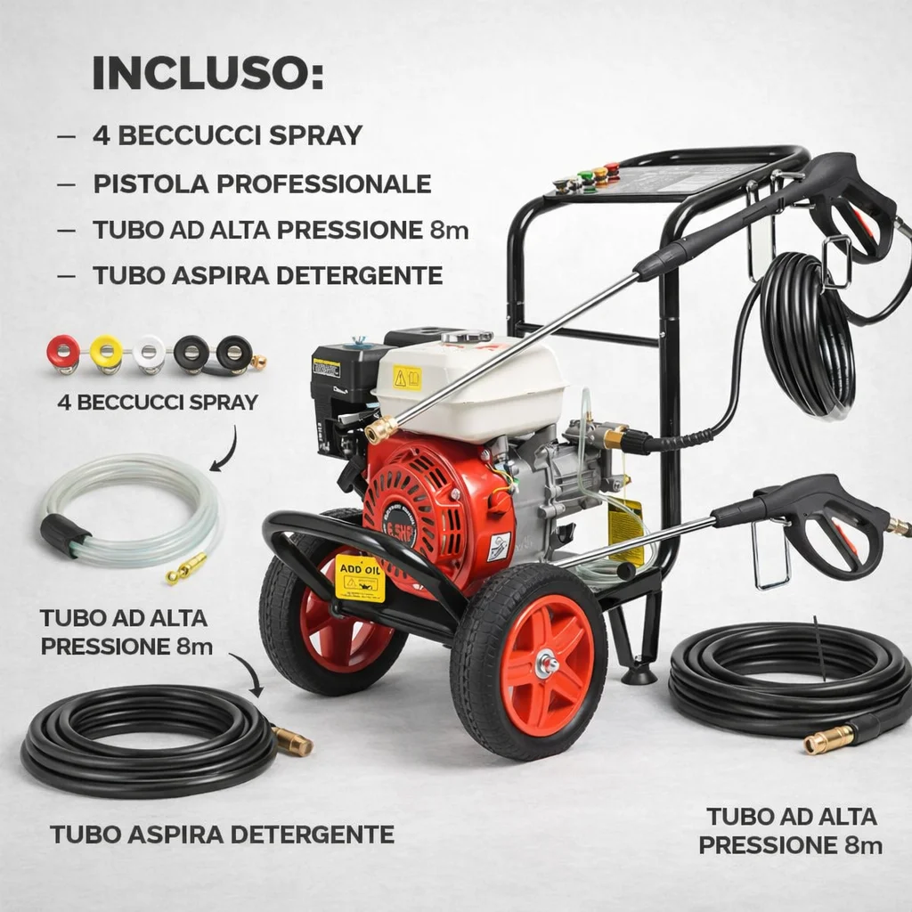 Kit completo idropulitrice a scoppio 240 bar con accessori