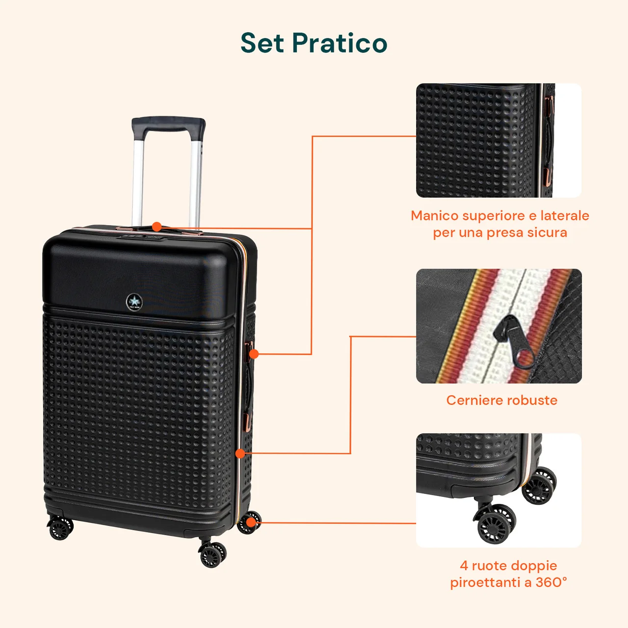 Set pratico composto da tre trolley e beauty case