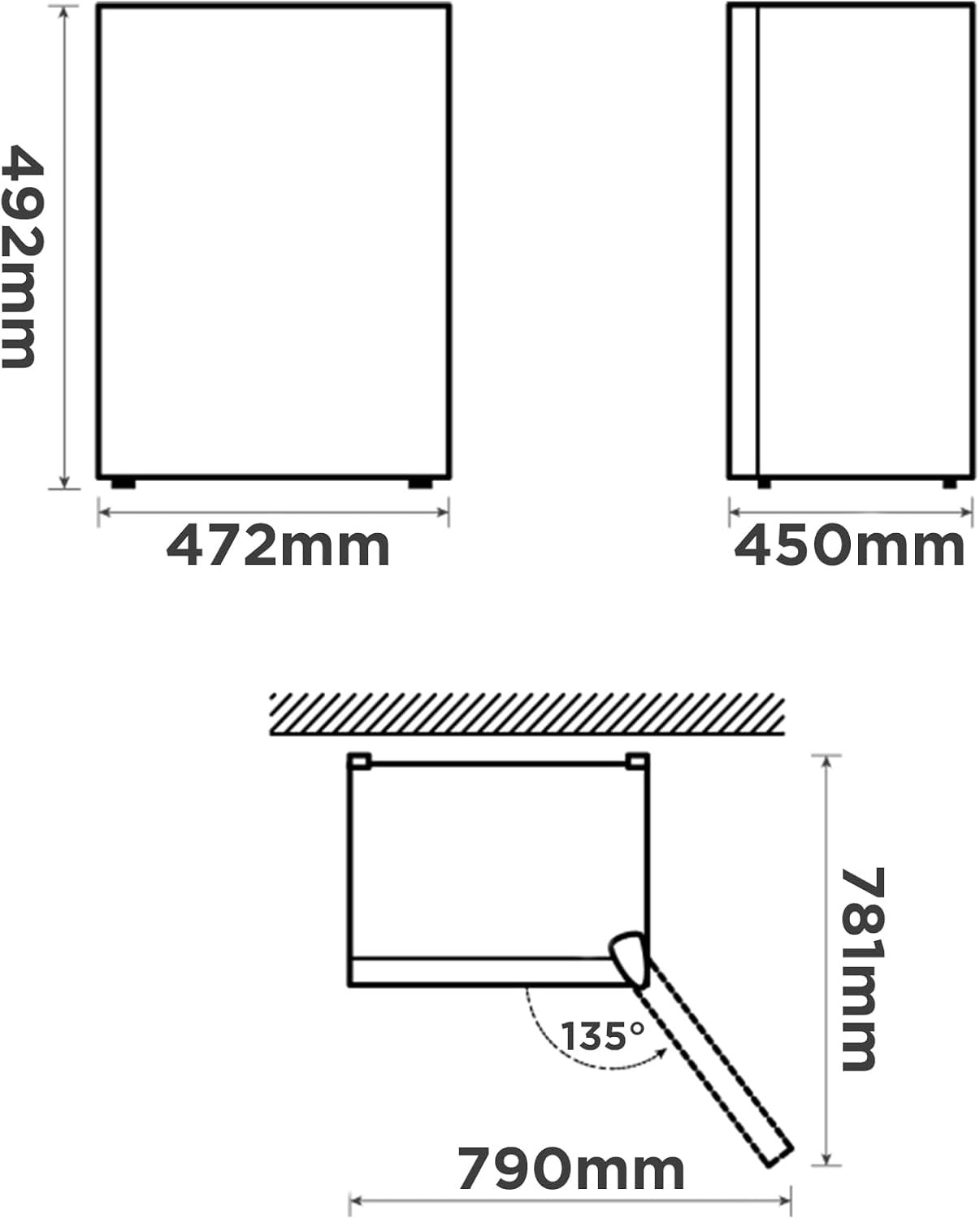 Ingombro mini frigo e apertura porta