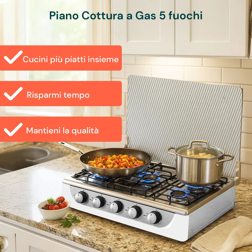 Fornellone a gas 5 fuochi con griglia in ghisa